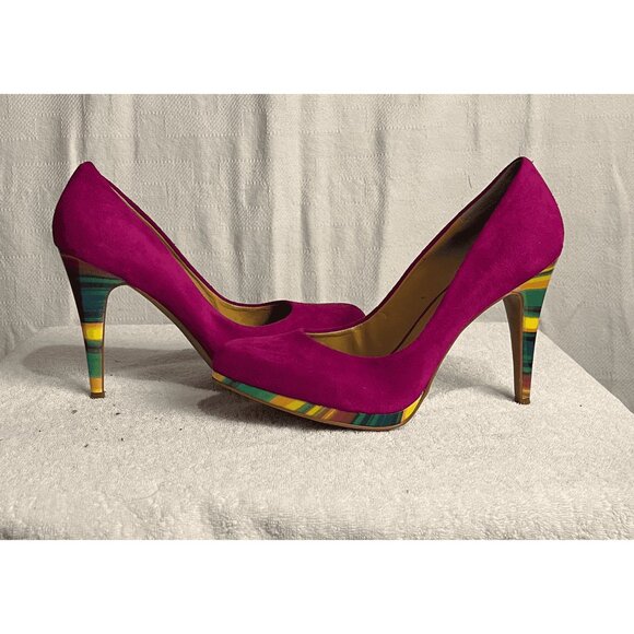 Nine West Women's Rocha Pink Suede Striped Heels - Picture 4 of 10